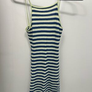 Blue and Green Striped Knit Mini Dress